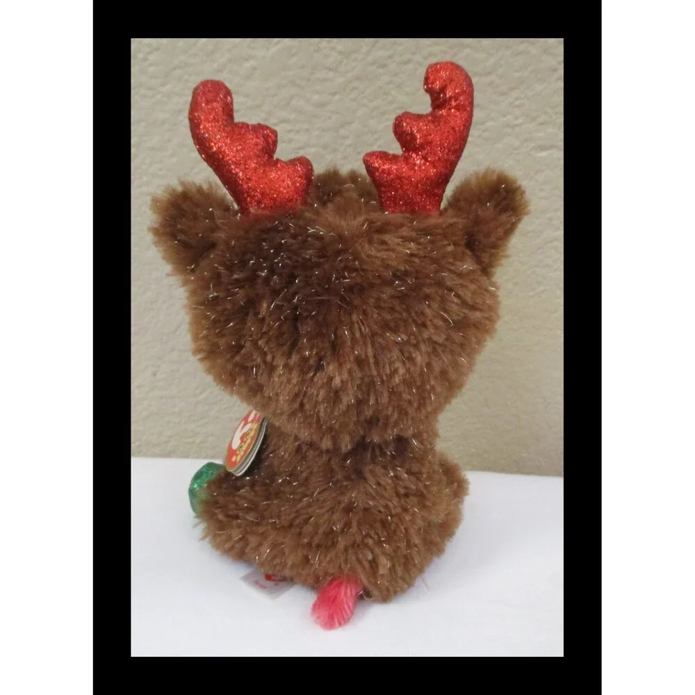 Ty Beanie Boos Fudge The Reindeer Big Green Sparkle Eyes CREASED TAG